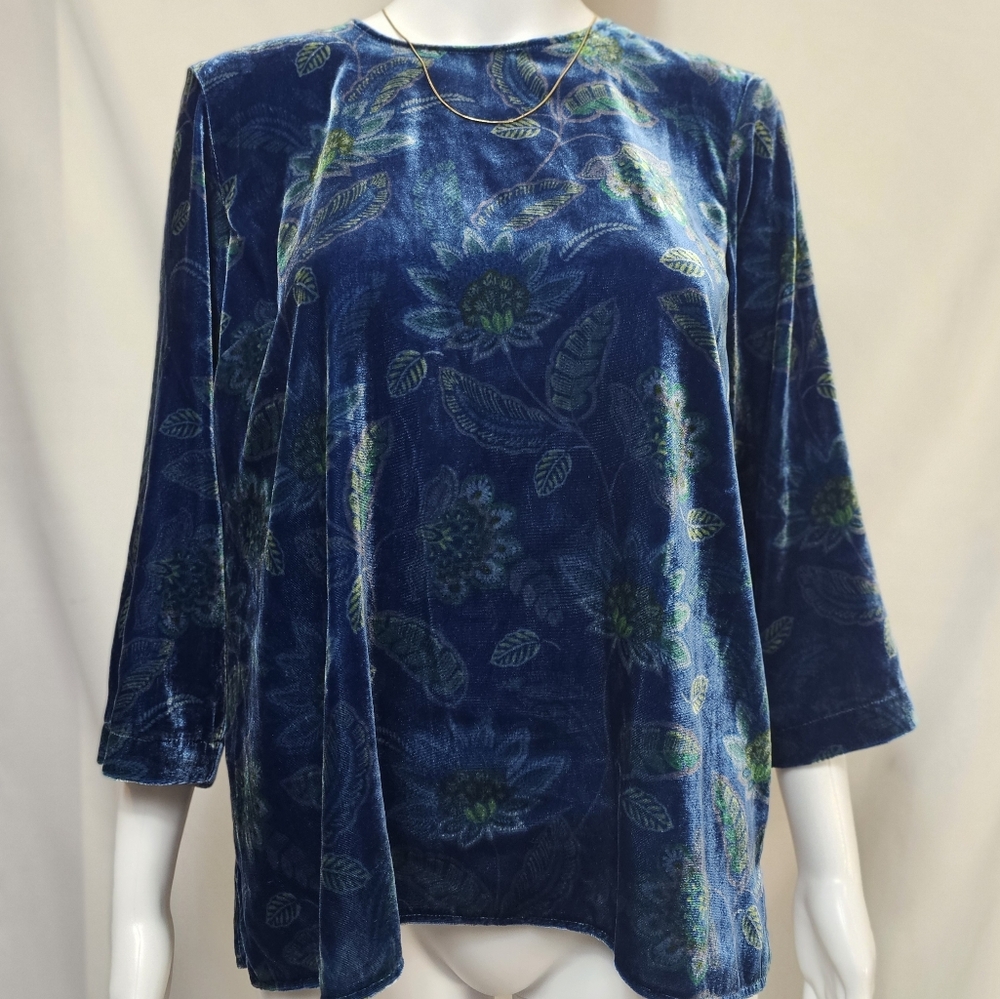 J.Jill Blue Floral Velvet Top Size SP NWT